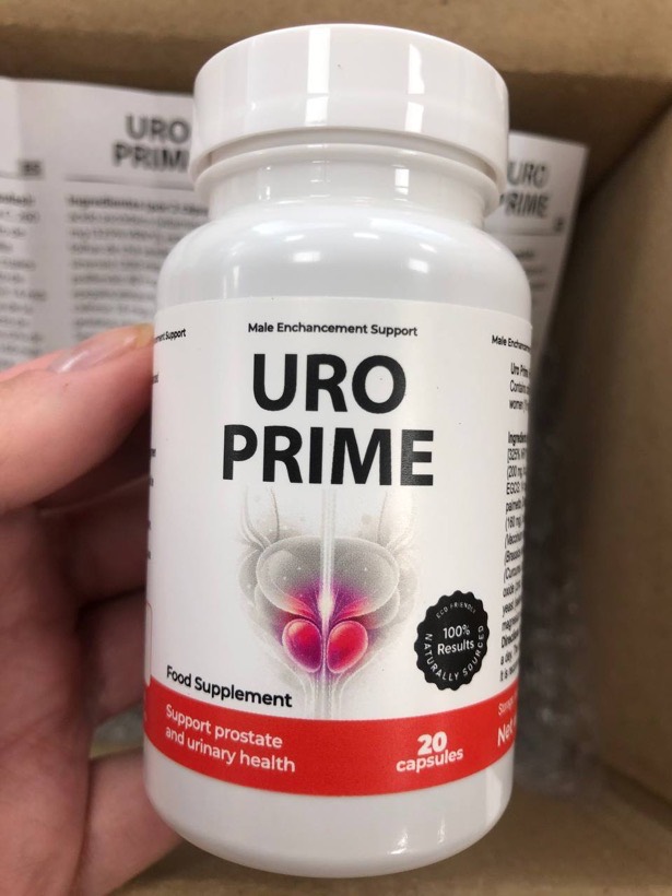 URO PRIME Dose mit 20 Kapseln in der Hand